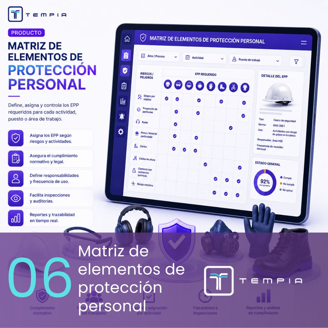 Plantilla matriz de elementos de protección personal tempia
