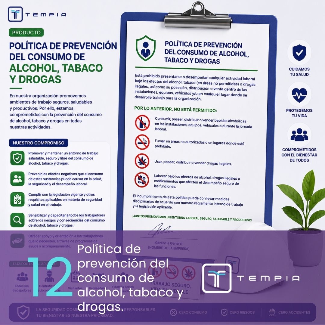 Política de prevención del consumo de alcohol, tabaco y drogas tempia